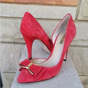 BCBG Womens Chester Red D'Orsay Leather Gold Bow Pointed Heel